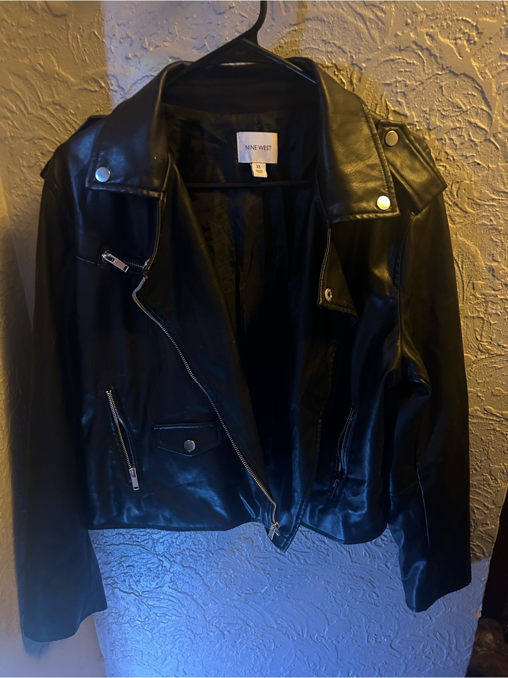 Nine West Black Faux Leather Biker Jacket